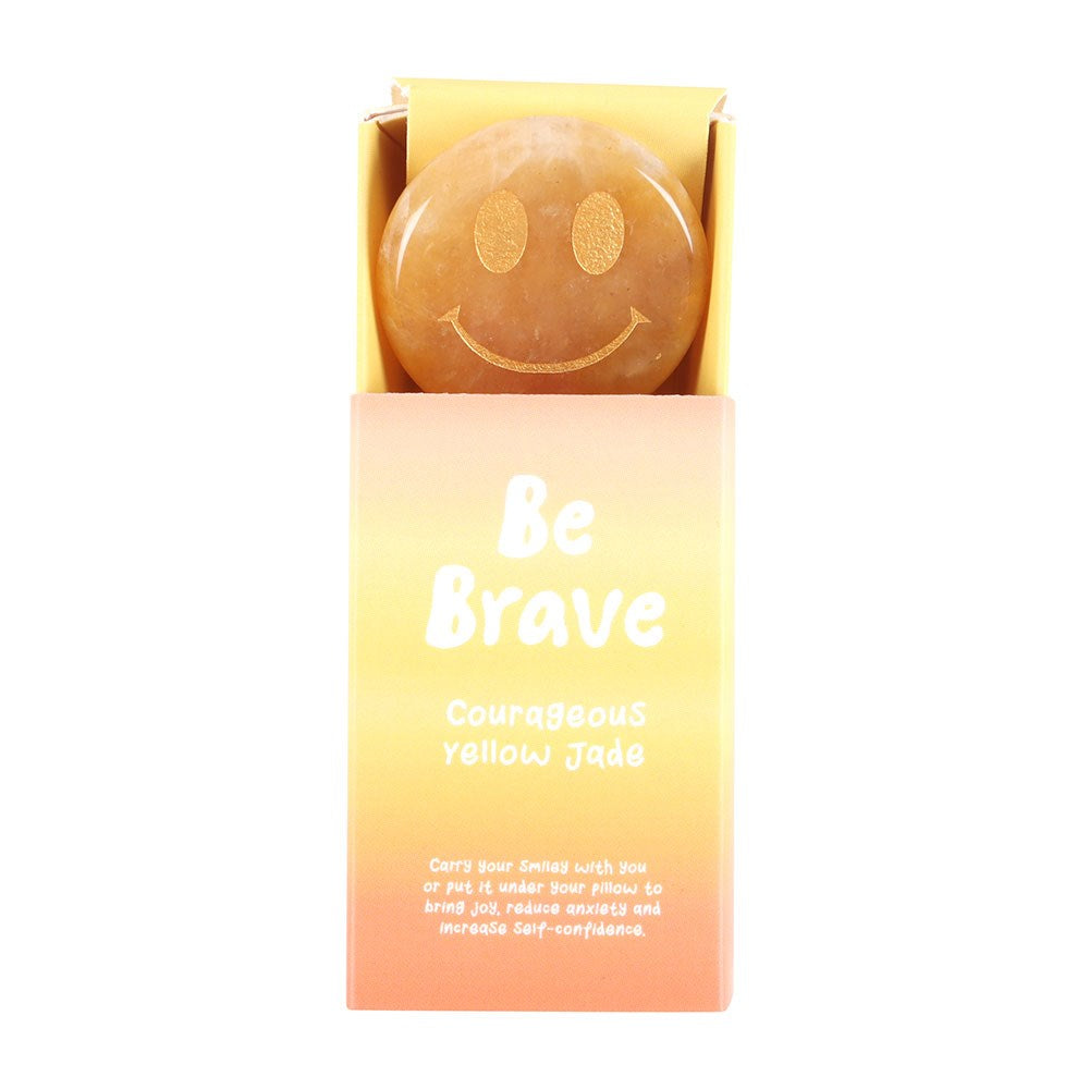 'Be Brave' Yellow Jade Happy Face Crystal image 0
