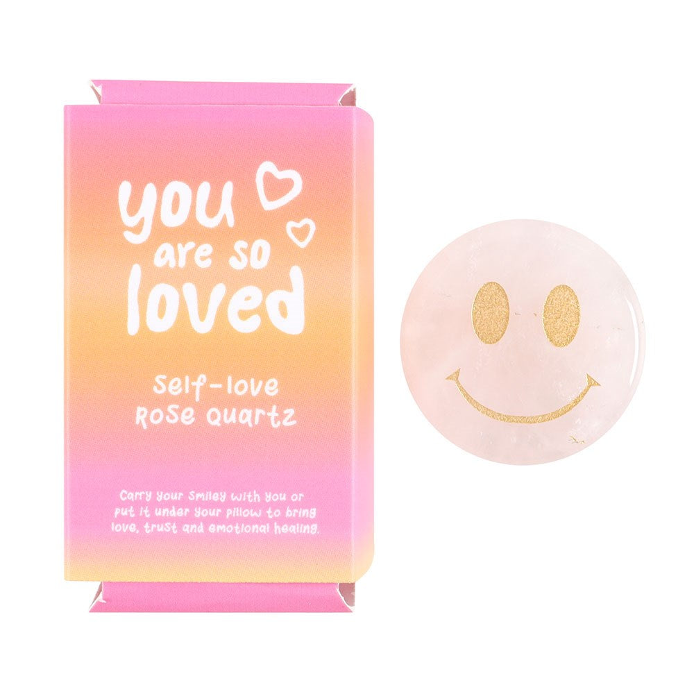 'You are so Loved' Rose Quartz Happy Face Crystal image 1
