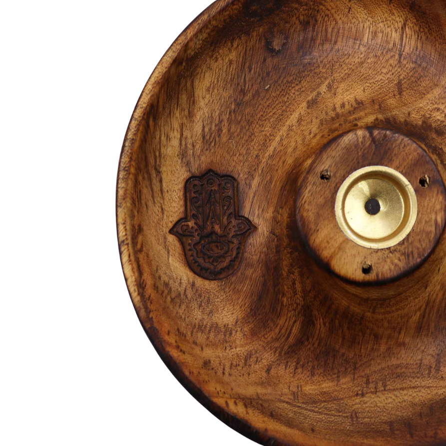 Mango Wood Hamsa Incense Burner Dish image 0