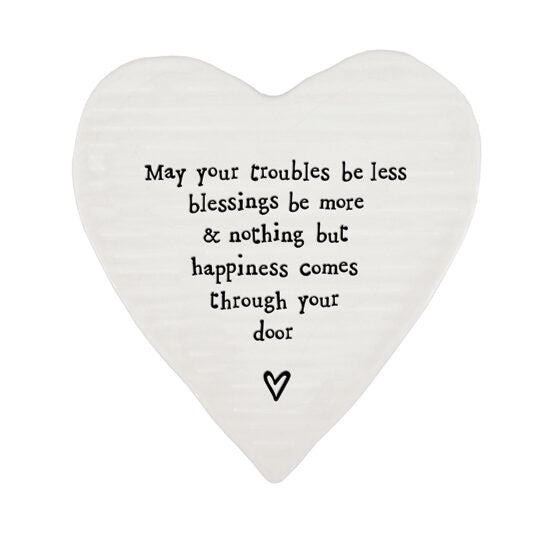 'May Your Troubles Be Less..' Porcelain Heart Coaster image 0