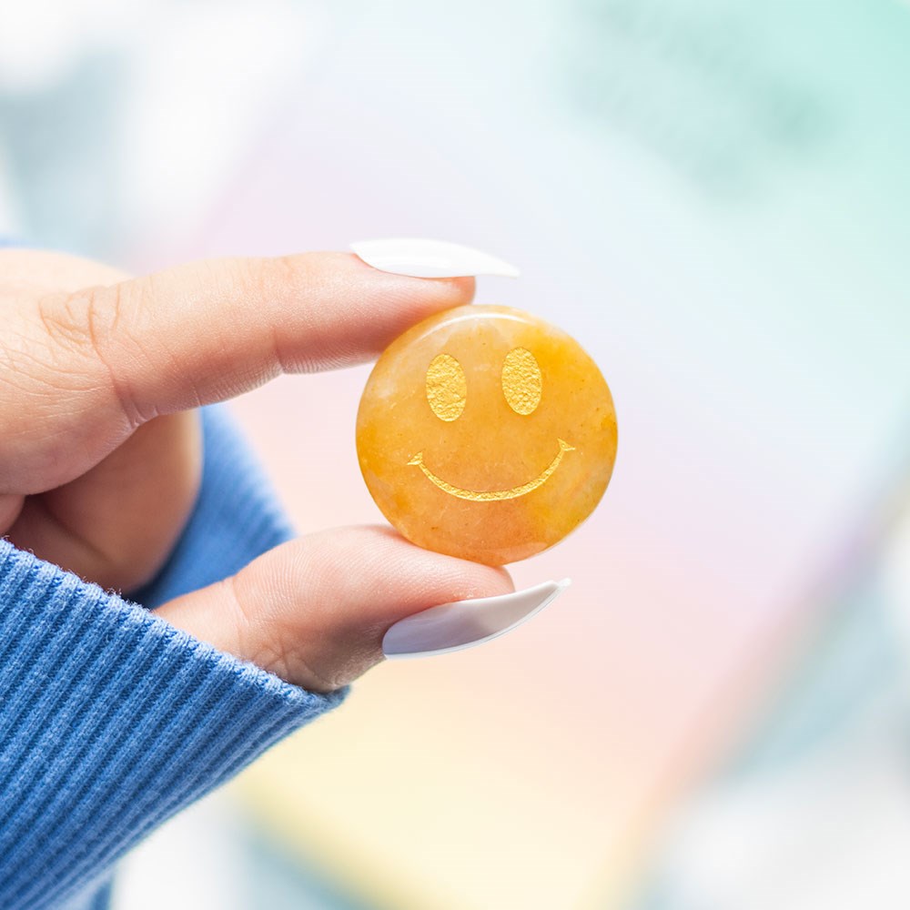 'Be Brave' Yellow Jade Happy Face Crystal image 1