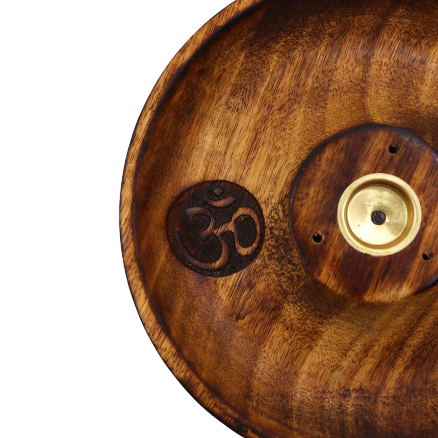 Mango Wood Om Incense Burner Dish image 0